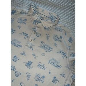 Johnnie-O Polo Shirt Mens XL White Blue Las Vegas Palm Springs Top Shelf Print